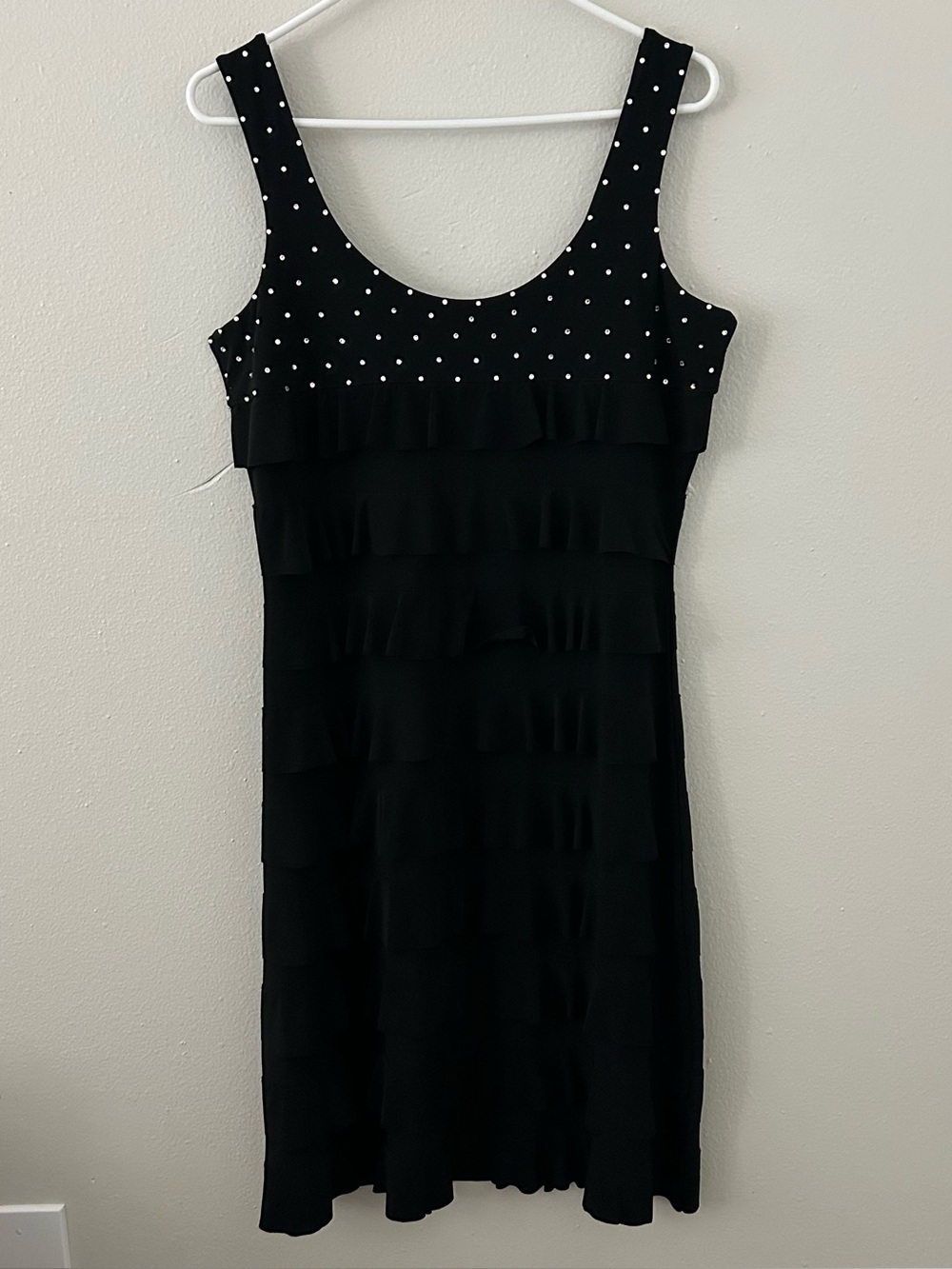 Tango Mango Swarovski Crystal Rhinestone Ruffle Dress Knee Length Black Size M